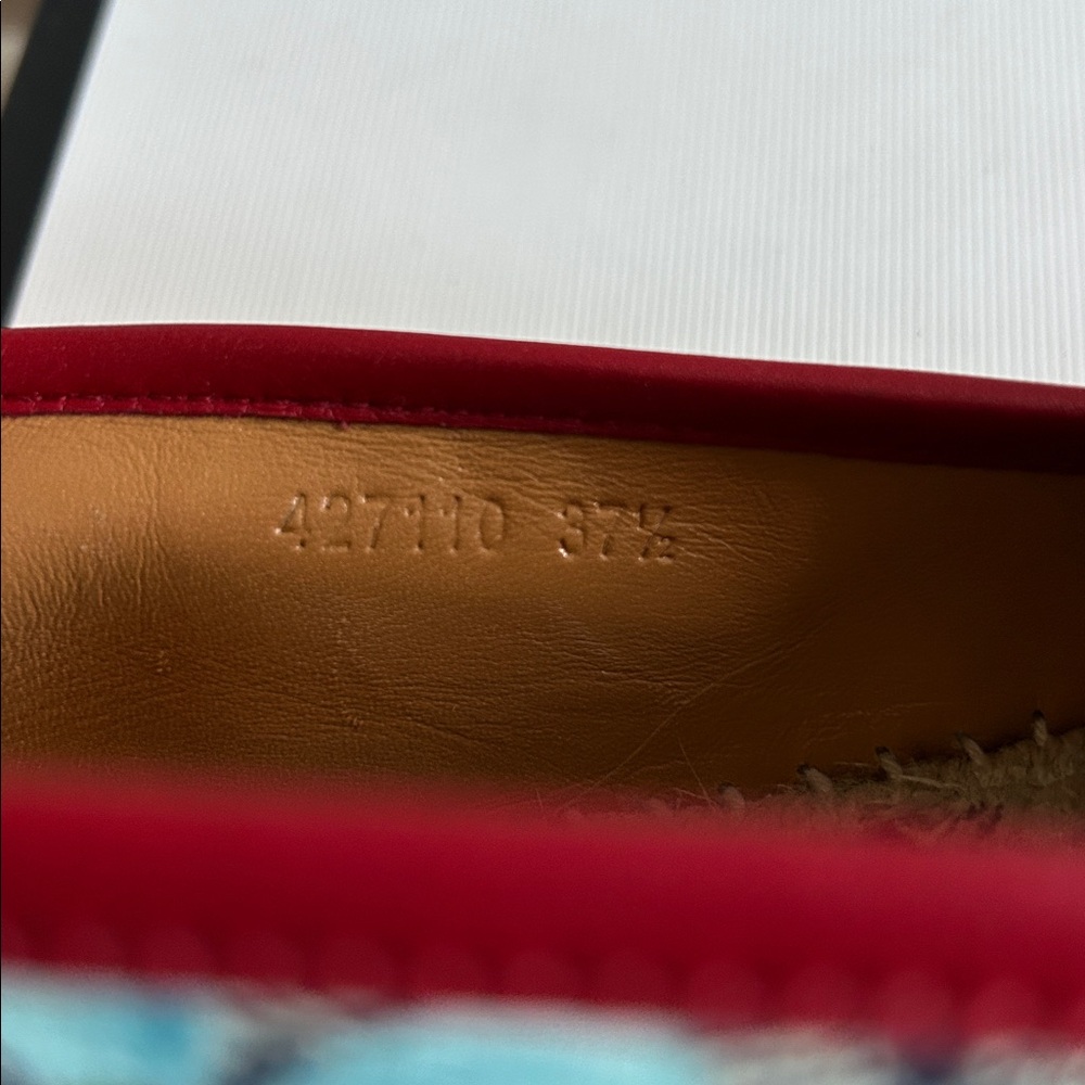 Gucci Blooms Supreme blue floral  Espadrilles red leather trim - Picture 11 of 12